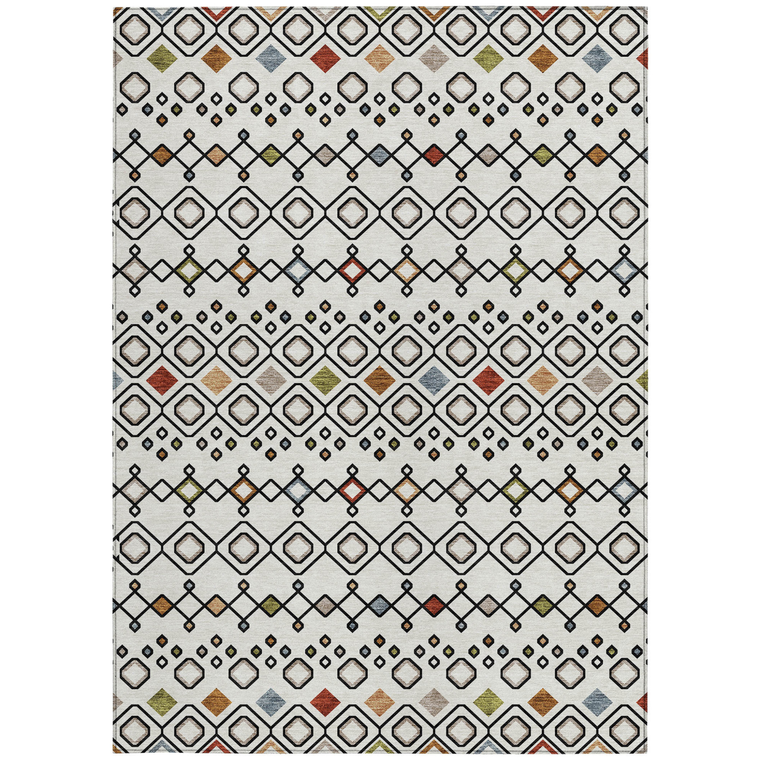 10' X 14' Ivory Red And Gray Geometric Washable Indoor Outdoor Area Rug