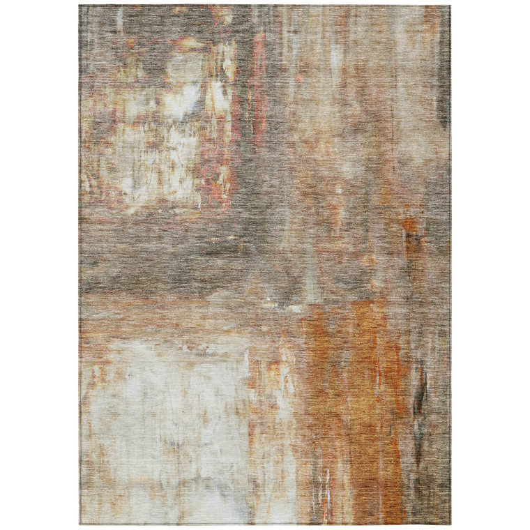 8' X 10' Copper Ivory And Brown Abstract Washable Indoor Outdoor Area Rug