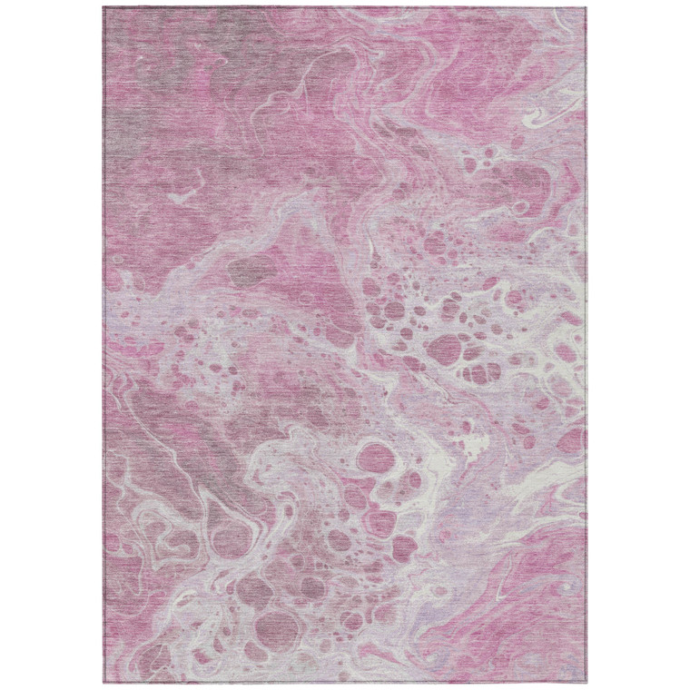 9' X 12' Pink And Ivory Abstract Washable Indoor Outdoor Area Rug - Pink, Ivory