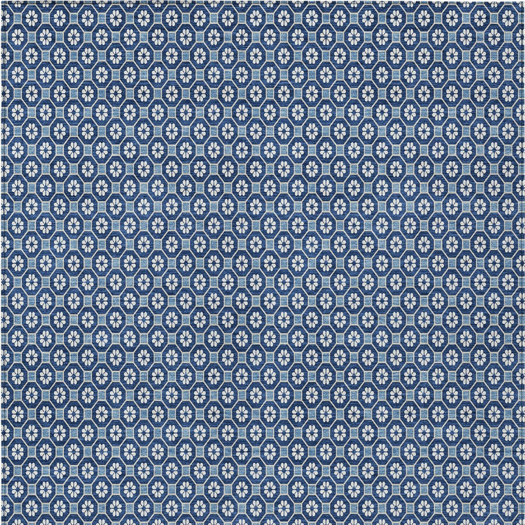 10' X 14' Blue And Sky Blue Floral Washable Indoor Outdoor Area Rug