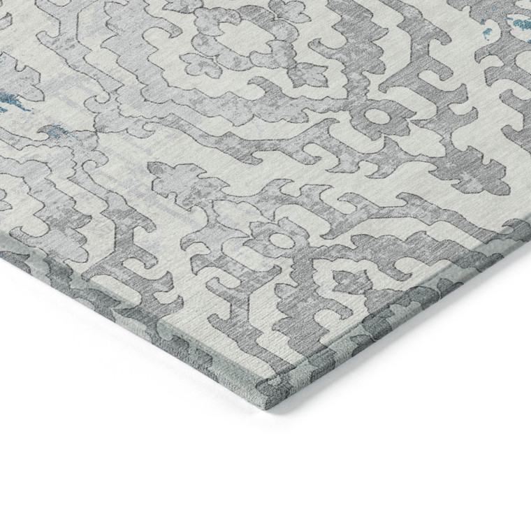 10' X 14' Teal Blue Gray And Ivory Medallion Washable Indoor Outdoor Area Rug