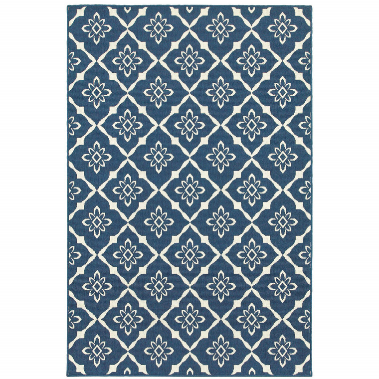 2' X 3' Navy Floral Stain Resistant Indoor Outdoor Area Rug - 606114575085