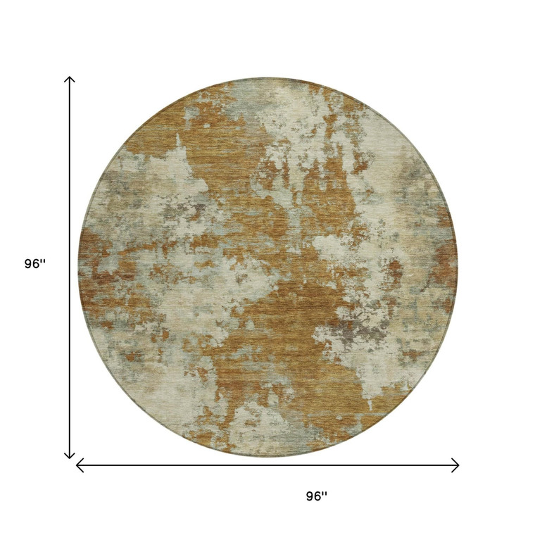 8' Terra Cotta And Beige Round Abstract Washable Indoor Outdoor Area Rug - Terra Cotta, Beige