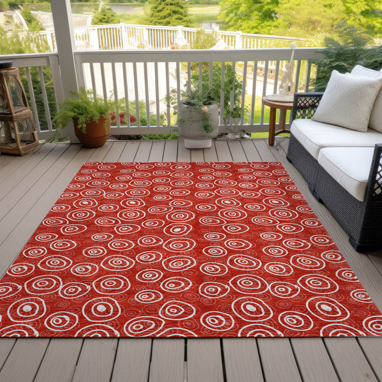 8' X 10' Red And Ivory Geometric Washable Indoor Outdoor Area Rug - 608219302399