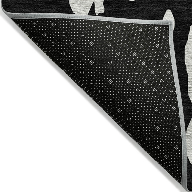 9' X 12' Black And Ivory Abstract Washable Indoor Outdoor Area Rug - 880016394955