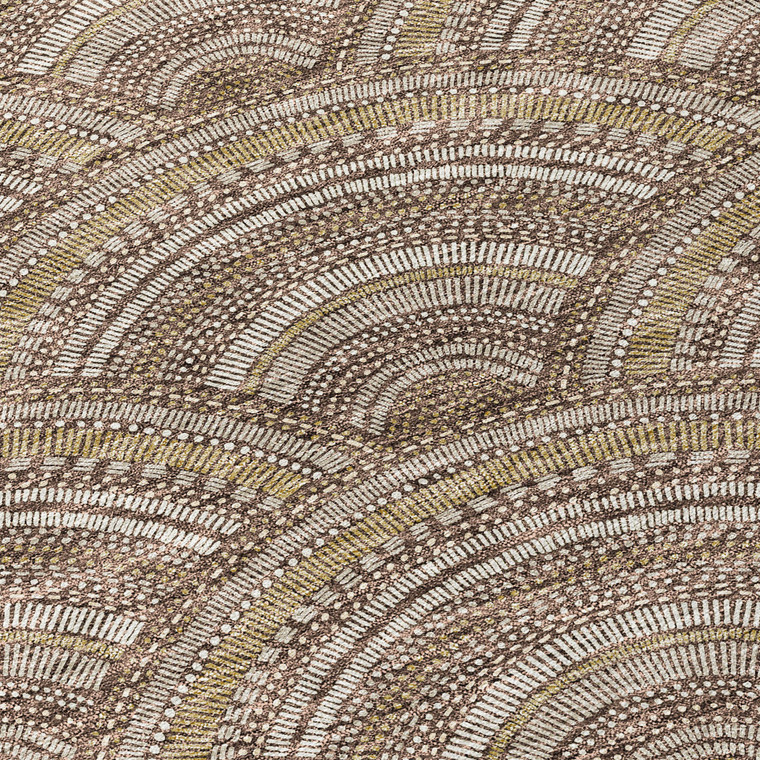 8' Brown Beige And Taupe Round Geometric Washable Indoor Outdoor Area Rug