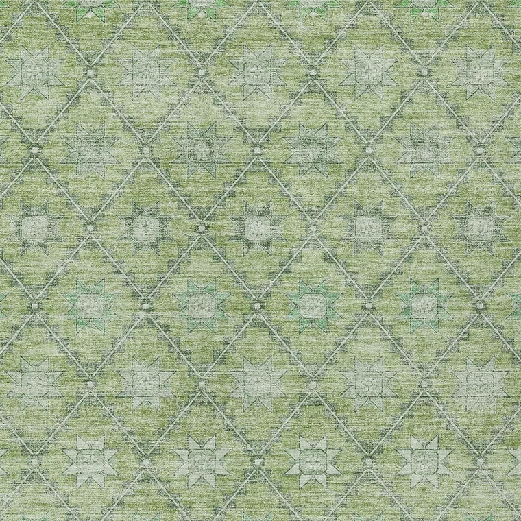 8' X 10' Green And Gray Floral Washable Indoor Outdoor Area Rug - Green, Gray