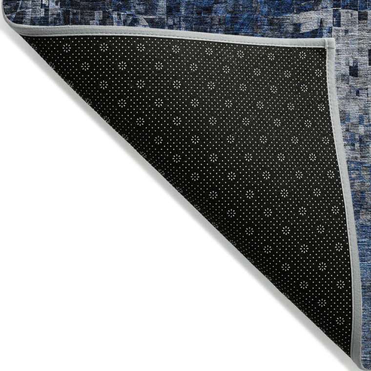 8' X 10' Navy Blue And Denim Blue Abstract Washable Indoor Outdoor Area Rug