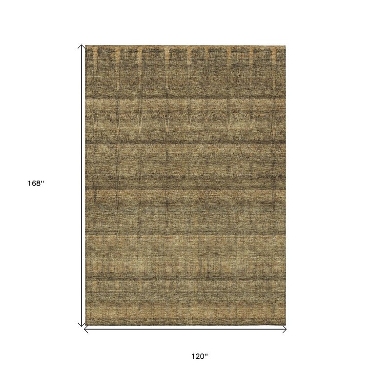 10' X 14' Brown Beige And Chocolate Striped Washable Indoor Outdoor Area Rug