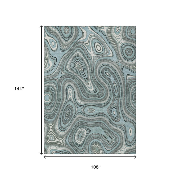 9' X 12' Sky Blue And Gray Geometric Washable Indoor Outdoor Area Rug - Sky Blue, Gray