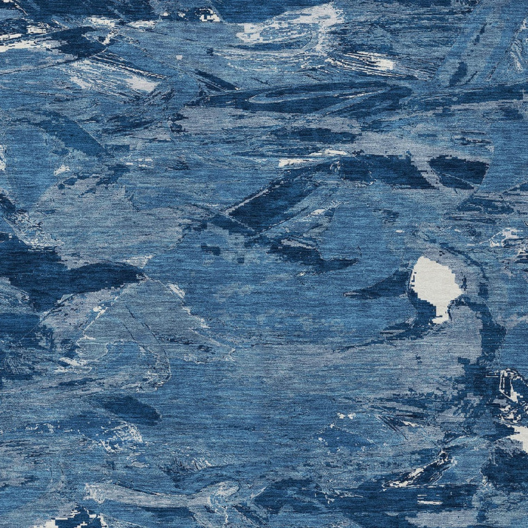 10' X 14' Navy Blue And Blue Abstract Washable Indoor Outdoor Area Rug