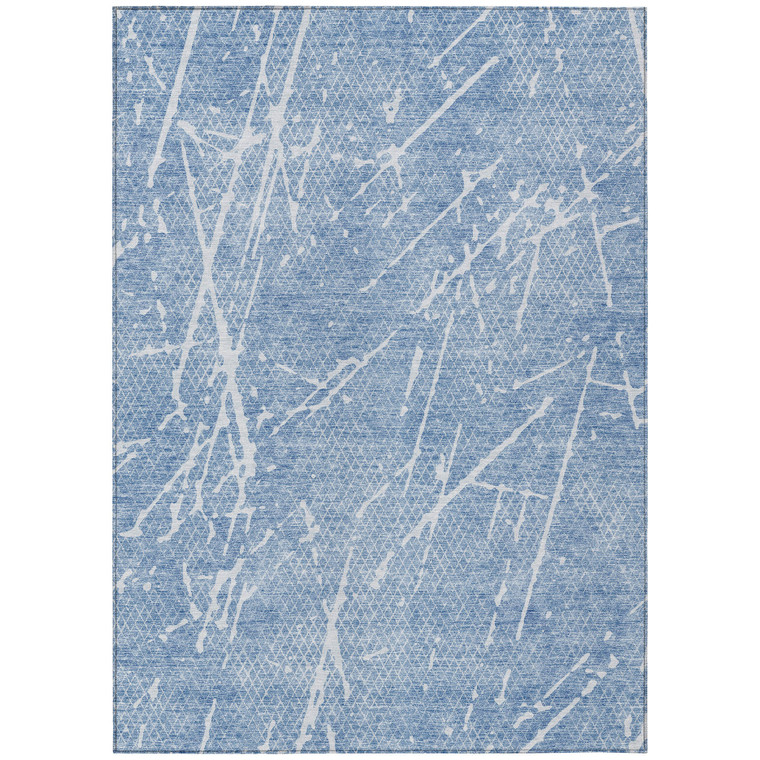 10' X 14' Blue And Ivory Abstract Washable Indoor Outdoor Area Rug