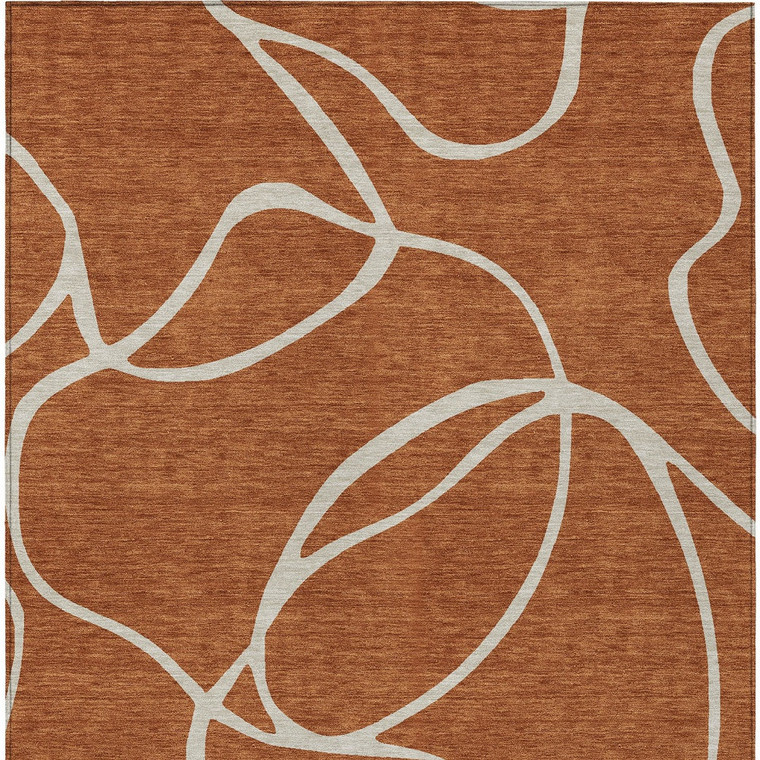 9' X 12' Copper And Ivory Abstract Washable Indoor Outdoor Area Rug