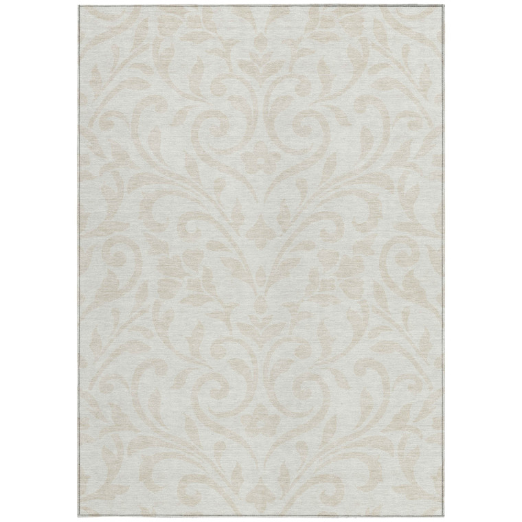 10' X 14' Ivory And Beige Floral Washable Indoor Outdoor Area Rug