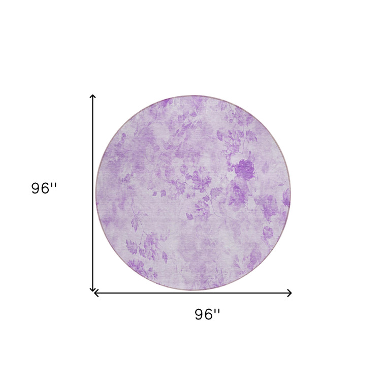 8' Lavender And Purple Round Floral Washable Indoor Outdoor Area Rug