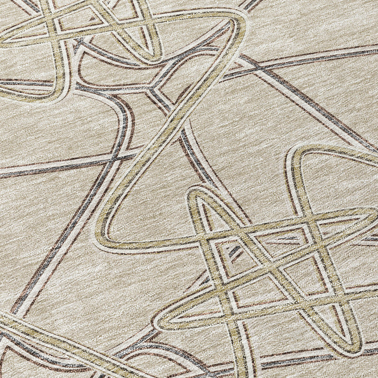 8' Beige Ivory And Gray Round Geometric Washable Indoor Outdoor Area Rug