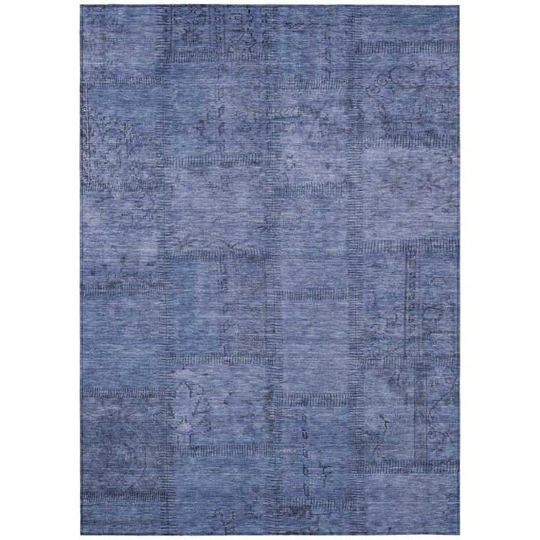 9' X 12' Denim Blue And Sky Blue Patchwork Washable Indoor Outdoor Area Rug