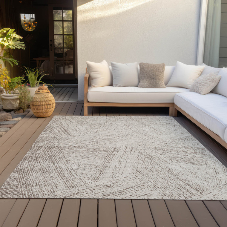 8' X 10' Beige And Brown Abstract Washable Indoor Outdoor Area Rug - Beige, Brown