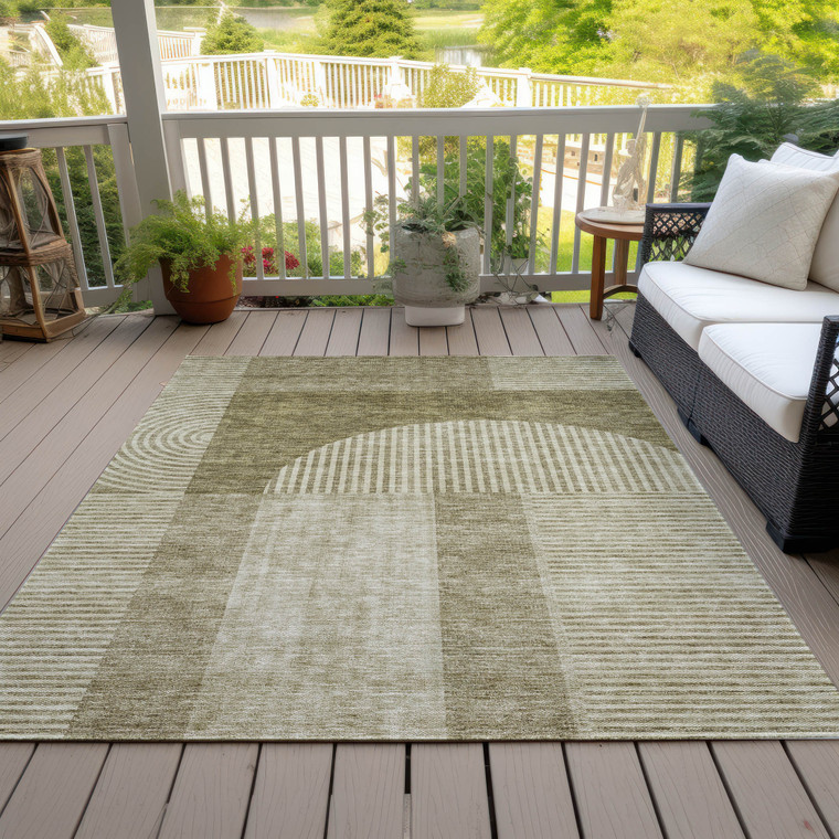 8' X 10' Taupe Beige And Tan Geometric Washable Indoor Outdoor Area Rug - 608219007249