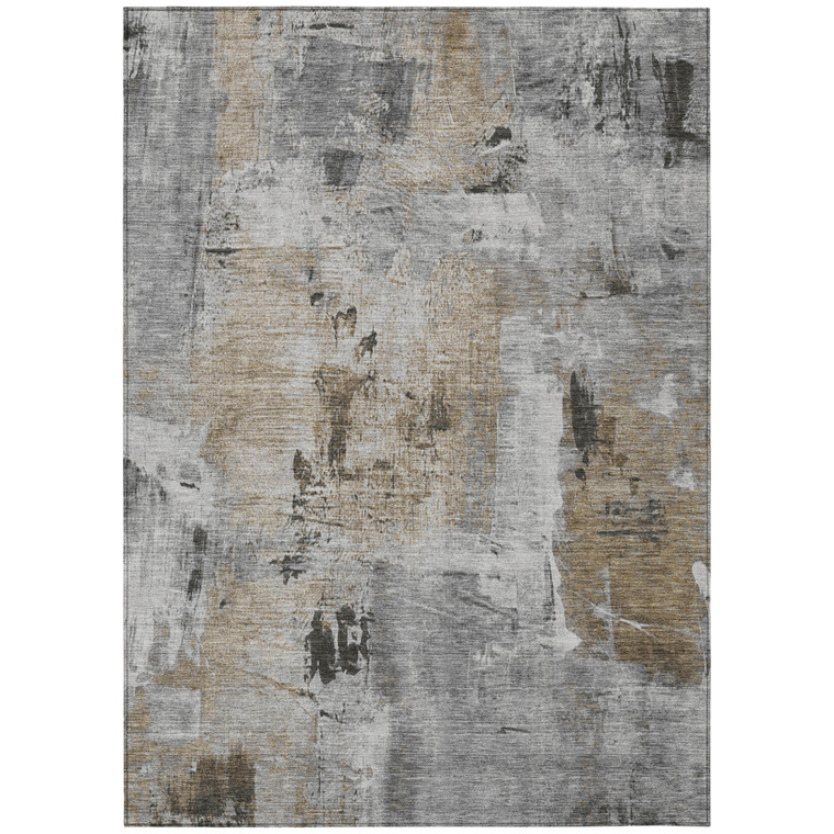 10' X 14' Gray Ivory And Brown Abstract Washable Indoor Outdoor Area Rug