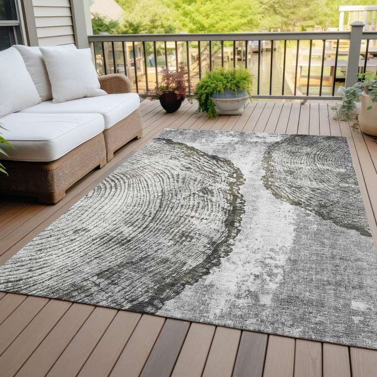 10' X 14' Gray Taupe And Silver Abstract Washable Indoor Outdoor Area Rug