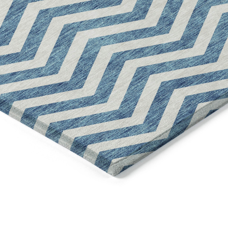8' X 10' Teal Blue And Ivory Chevron Washable Indoor Outdoor Area Rug