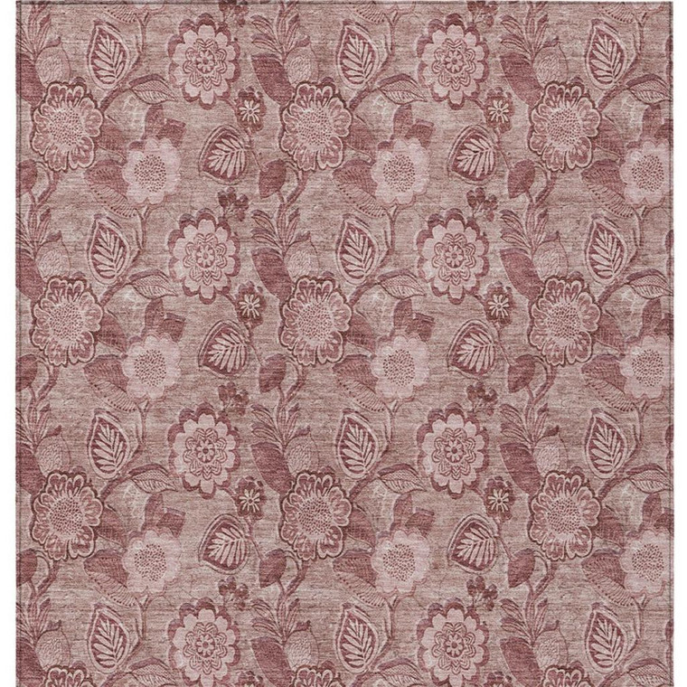 9' X 12' Blush And Pink Floral Washable Indoor Outdoor Area Rug