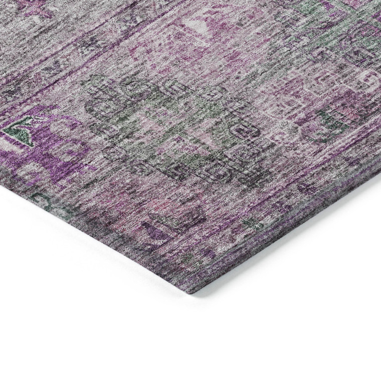 10' X 14' Purple And Gray Floral Washable Indoor Outdoor Area Rug