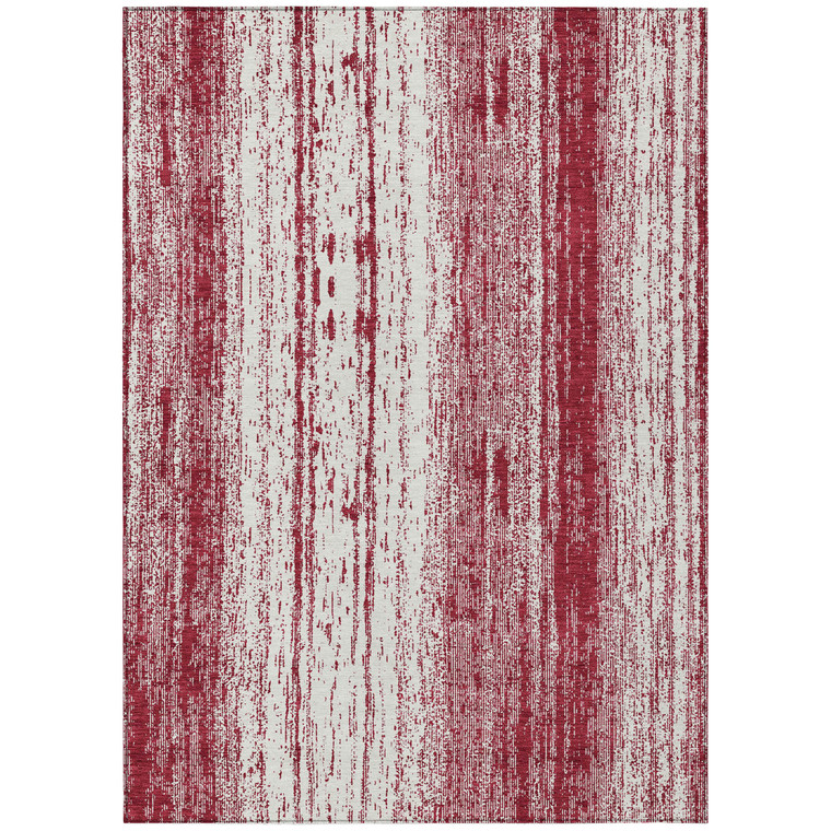 9' X 12' Merlot And Ivory Striped Washable Indoor Outdoor Area Rug