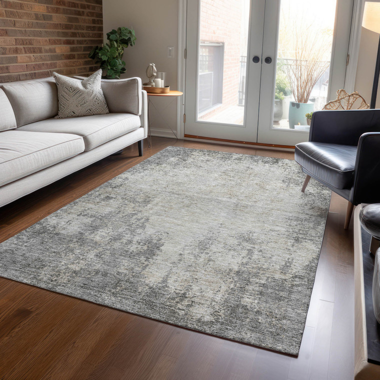 9' X 12' Gray And Ivory Abstract Washable Indoor Outdoor Area Rug Transitional Style - Gray, Ivory Color