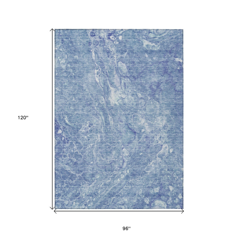 8' X 10' Sky Blue And Navy Blue Abstract Washable Indoor Outdoor Area Rug