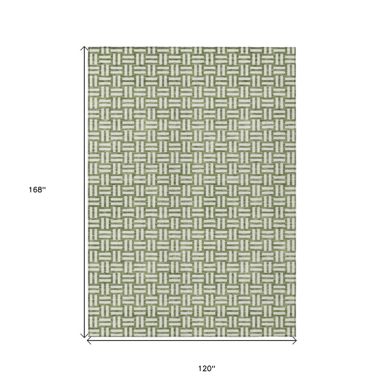 10' X 14' Green And Ivory Geometric Washable Indoor Outdoor Area Rug Transitional Style - Green, Ivory Color