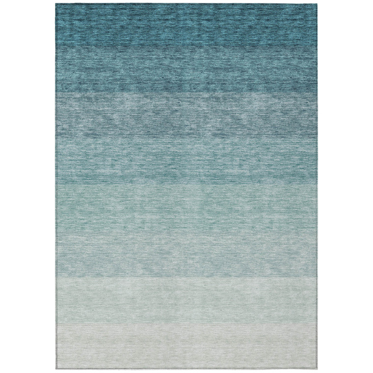 10' X 14' Teal Blue And Ivory Ombre Washable Indoor Outdoor Area Rug