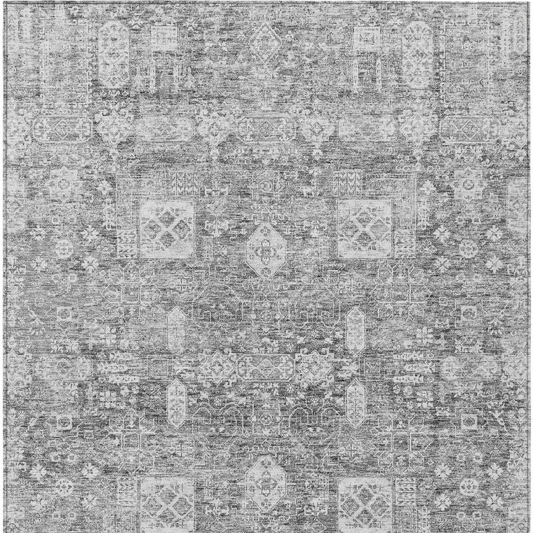 8' X 10' Gray Silver And Charcoal Oriental Washable Indoor Outdoor Area Rug