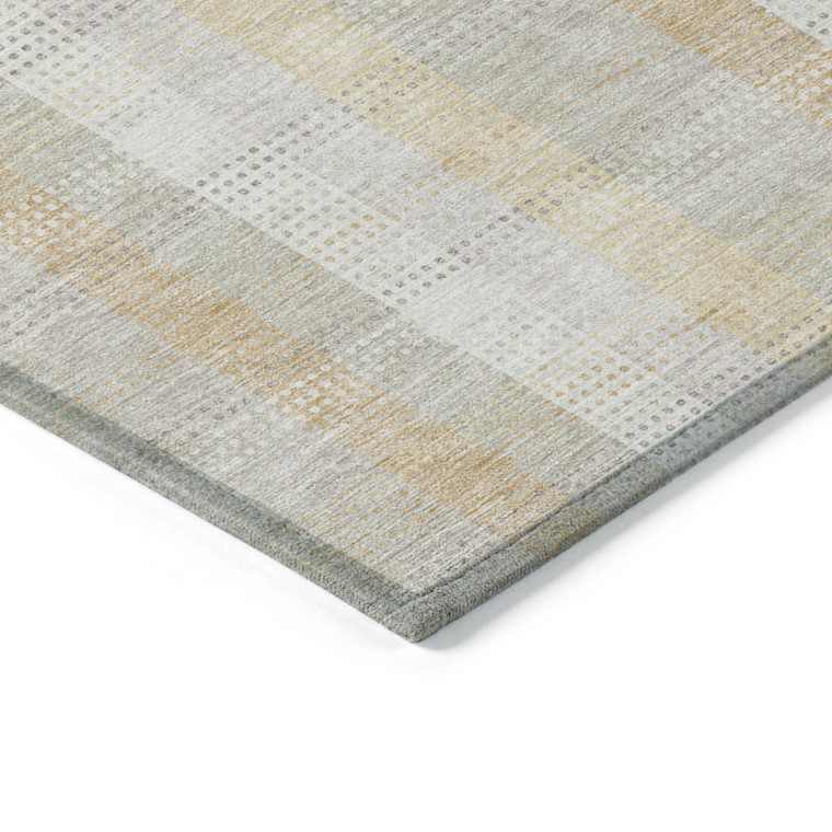 10' X 14' Ivory Beige And Tan Plaid Washable Indoor Outdoor Area Rug