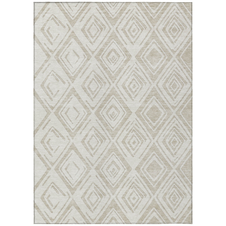 10' X 14' Beige And Ivory Geometric Washable Indoor Outdoor Area Rug - Beige, Ivory