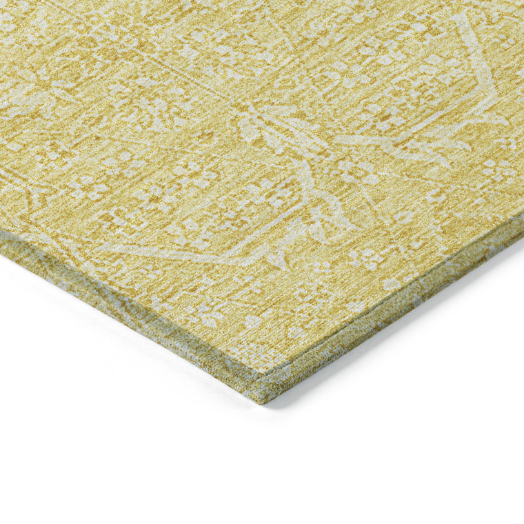 10' X 14' Gold Floral Washable Indoor Outdoor Area Rug
