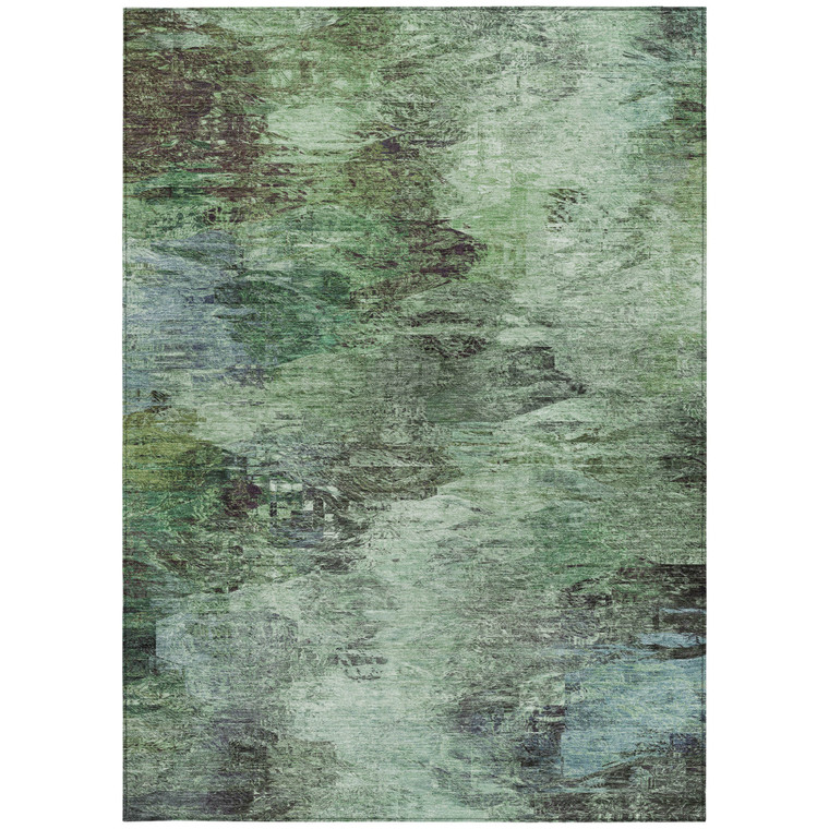 8' X 10' Green And Brown Abstract Washable Indoor Outdoor Area Rug - Green, Brown