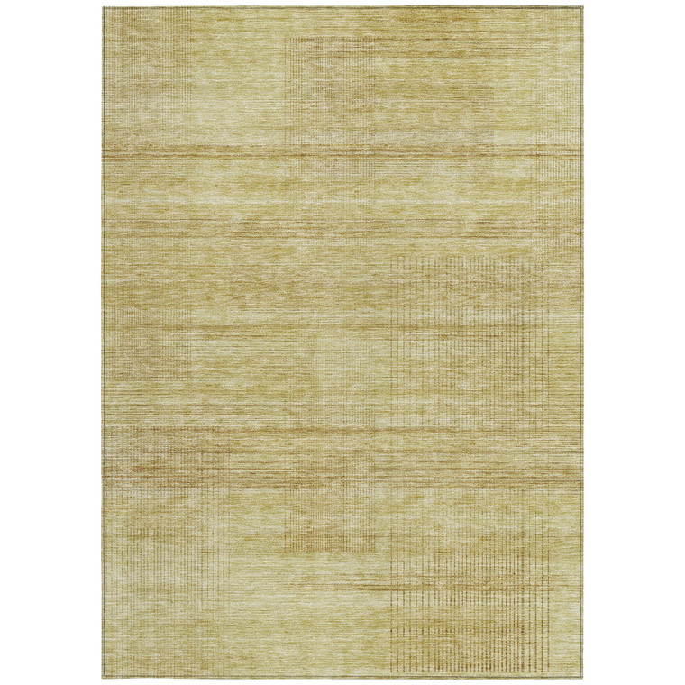 8' X 10' Gold Wheat And Beige Striped Washable Indoor Outdoor Area Rug