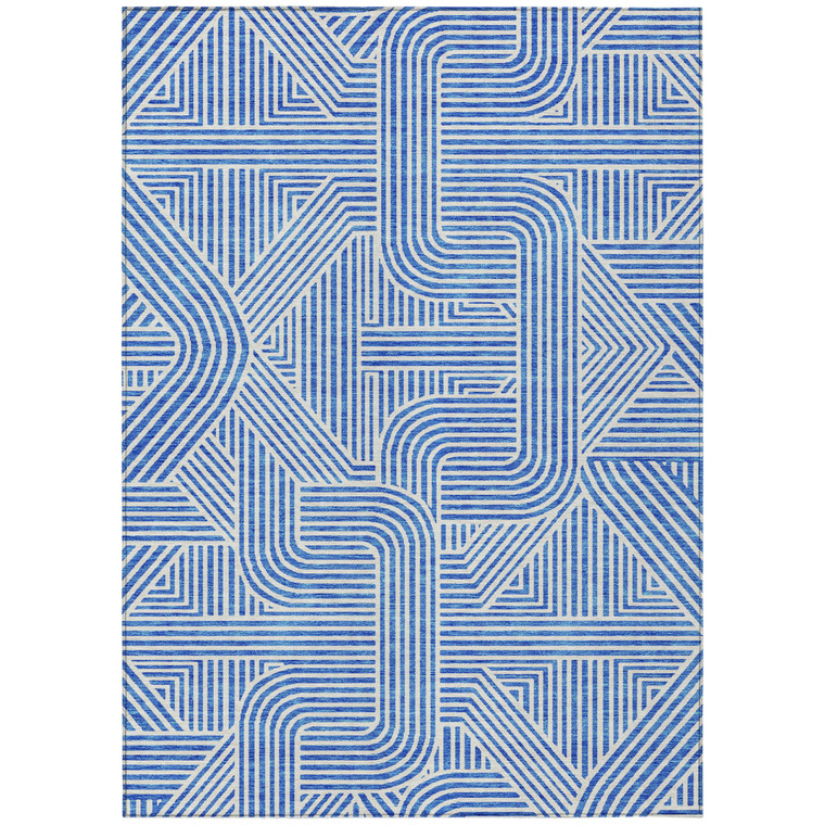 10' X 14' Blue And Ivory Abstract Washable Indoor Outdoor Area Rug Transitional Style - Blue, Ivory Color