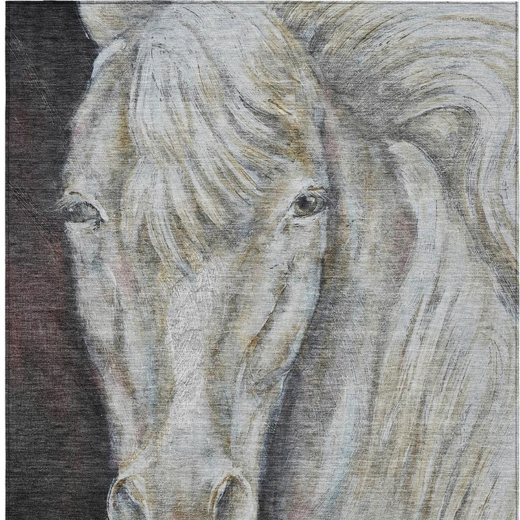 9' X 12' Ivory And Charcoal Animal Print Washable Indoor Outdoor Area Rug