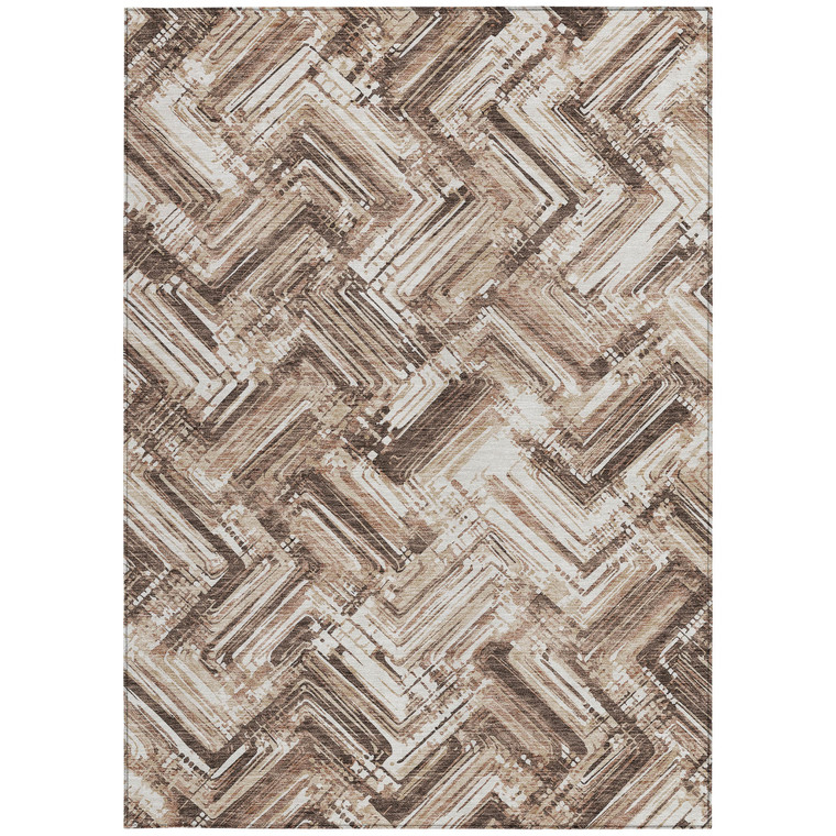 8' X 10' Brown Taupe And Tan Geometric Washable Indoor Outdoor Area Rug