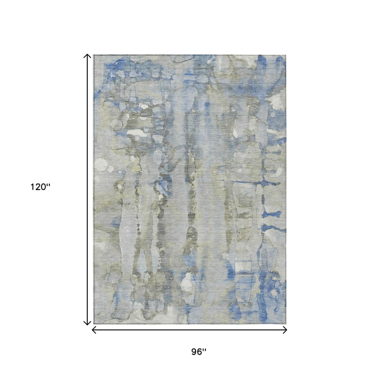 8' X 10' Sky Blue And Gray Abstract Washable Indoor Outdoor Area Rug - Sky Blue, Gray