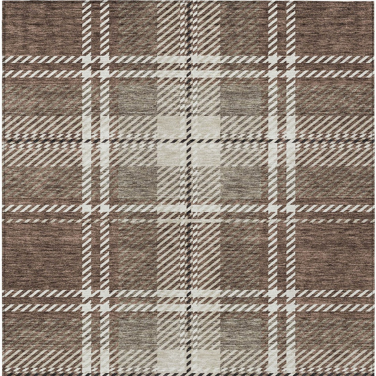 8' X 10' Brown Black And Ivory Plaid Washable Indoor Outdoor Area Rug