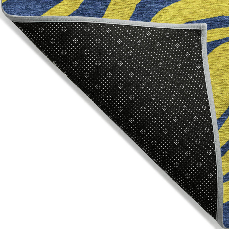 10' X 14' Yellow And Blue Animal Print Washable Indoor Outdoor Area Rug