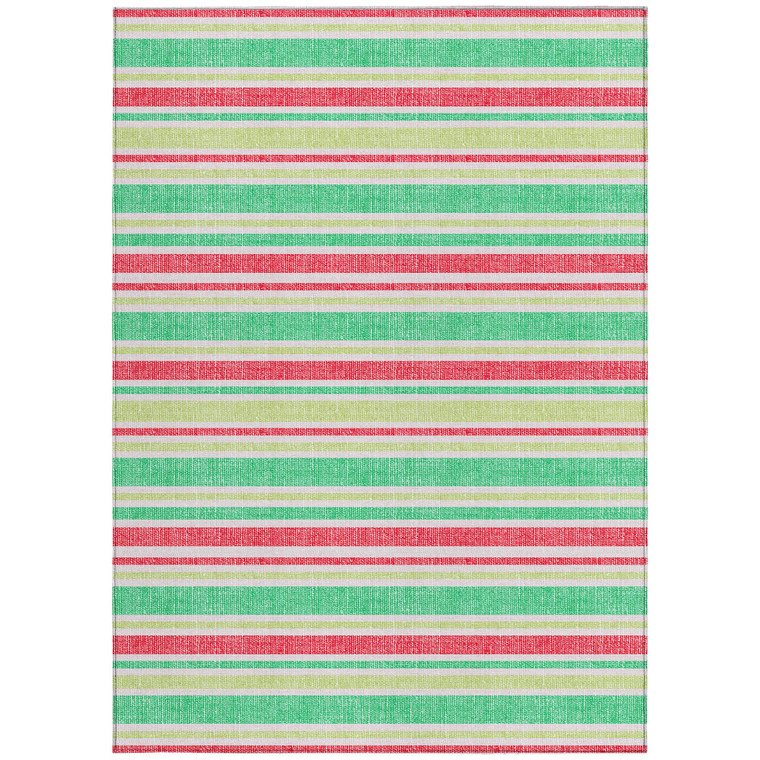 10' X 14' Green Striped Washable Non Skid Indoor Outdoor Area Rug