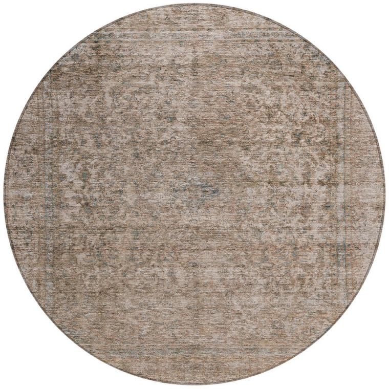 8' Brown And Beige Round Abstract Washable Indoor Outdoor Area Rug - Brown, Beige