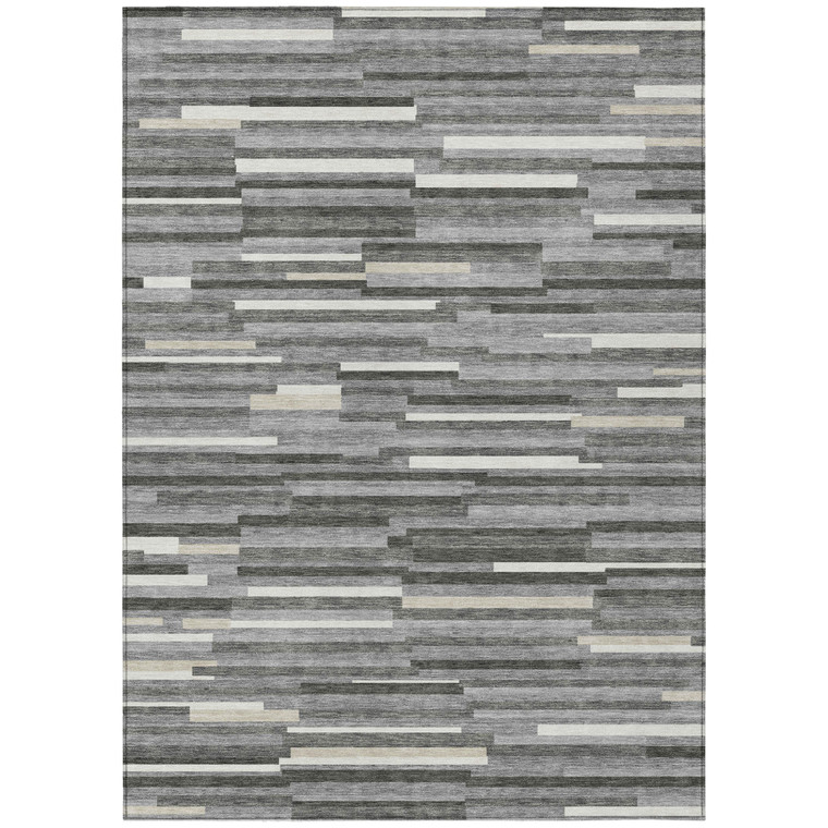 9' X 12' Gray And Ivory Striped Washable Indoor Outdoor Area Rug Transitional Style - Gray, Ivory Color
