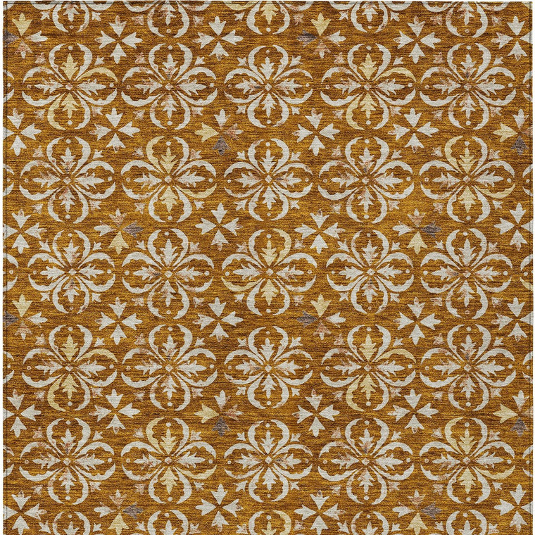9' X 12' Copper And Beige Floral Washable Indoor Outdoor Area Rug - 608219035372