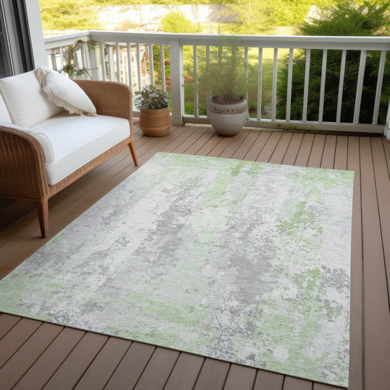 8' X 10' Artichoke Green And Ivory Abstract Washable Indoor Outdoor Area Rug - 880016626209